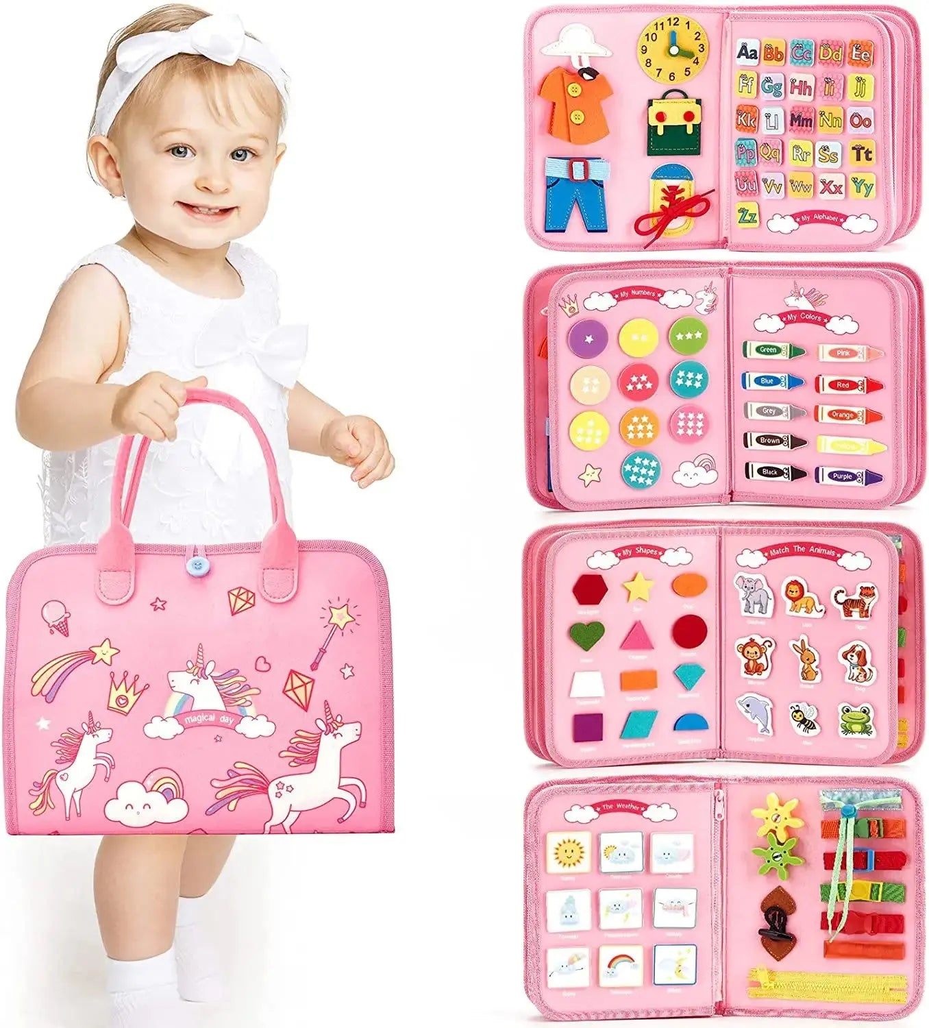 Montessori Dress & Sensory Busy Board – Learn to Dress, Count, and Explore! | Montessori Learning Toy | Magnet Bytes