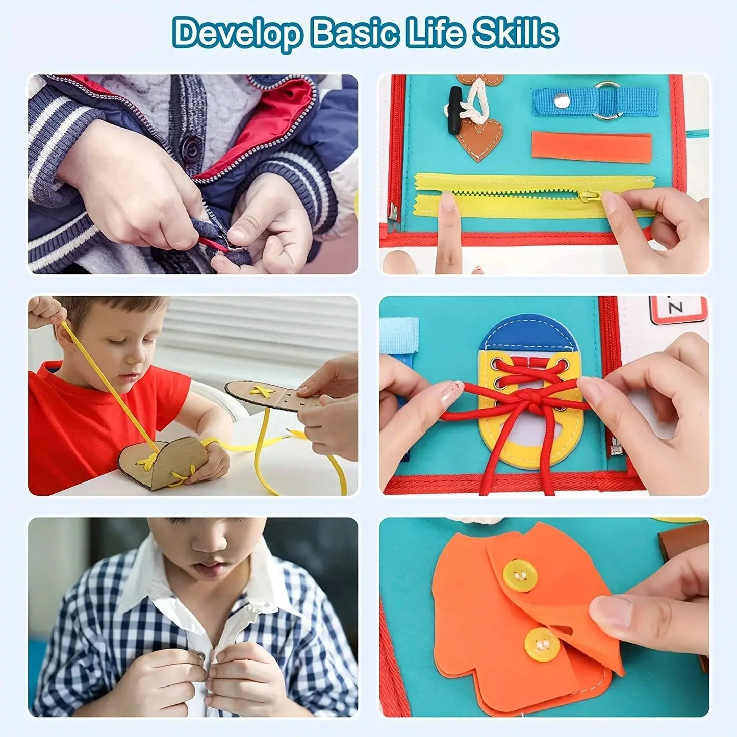 Montessori Dress & Sensory Busy Board – Learn to Dress, Count, and Explore! | Montessori Learning Toy | Magnet Bytes