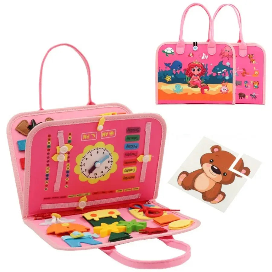 Montessori Dress & Sensory Busy Board – Learn to Dress, Count, and Explore! | Montessori Learning Toy | Magnet Bytes